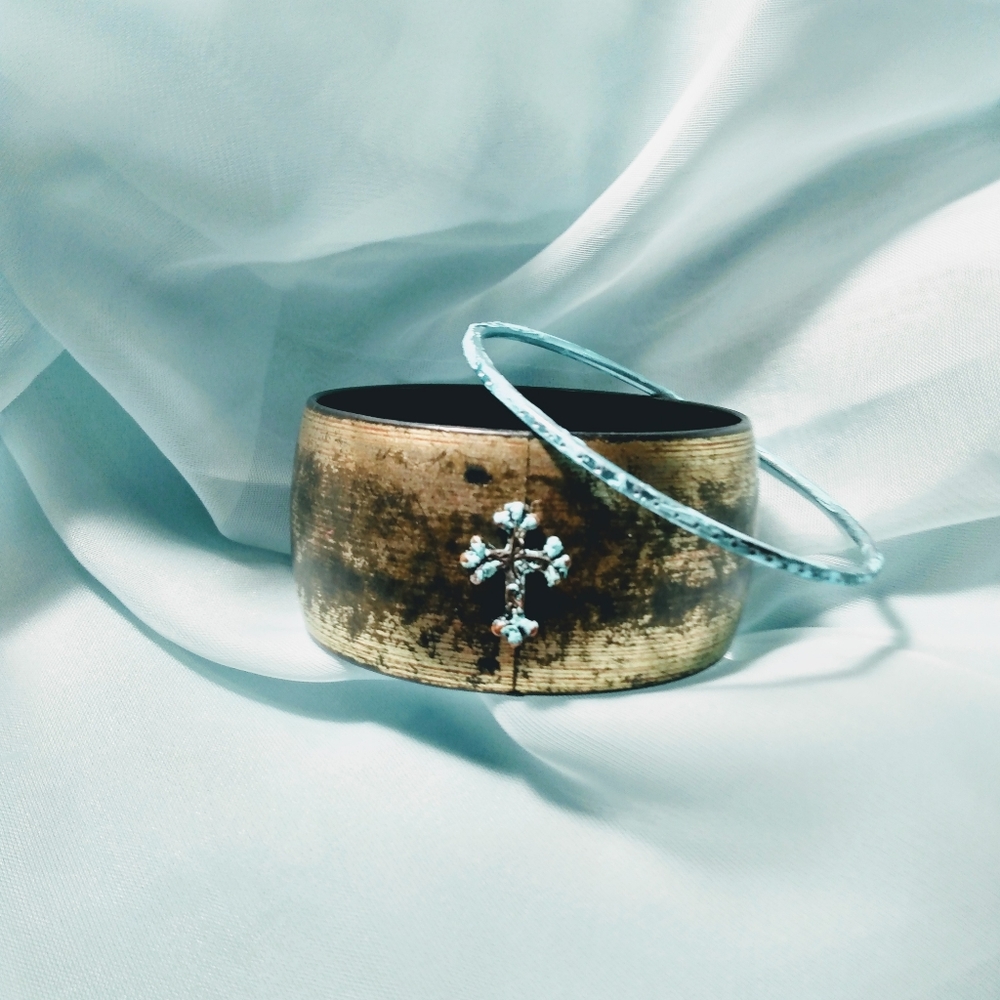 Turquoise Cross Bangle Bracelet Set - image 4